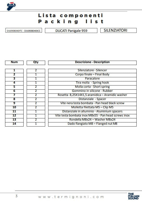ターミニョーニ スリップオンフォース チタニウム ダucati パニガーレ 959 (16-19) D16908040ITC 