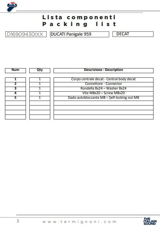 ターミニョーニ キャット交換パイプ ドゥカティ パニガーレ 959 (16-19) D16909430IXX 