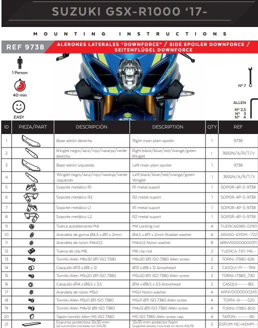 プイグウィングレットスポイラー ダウンフォース スズキ GSX-R 1000 (17-23) 9738 