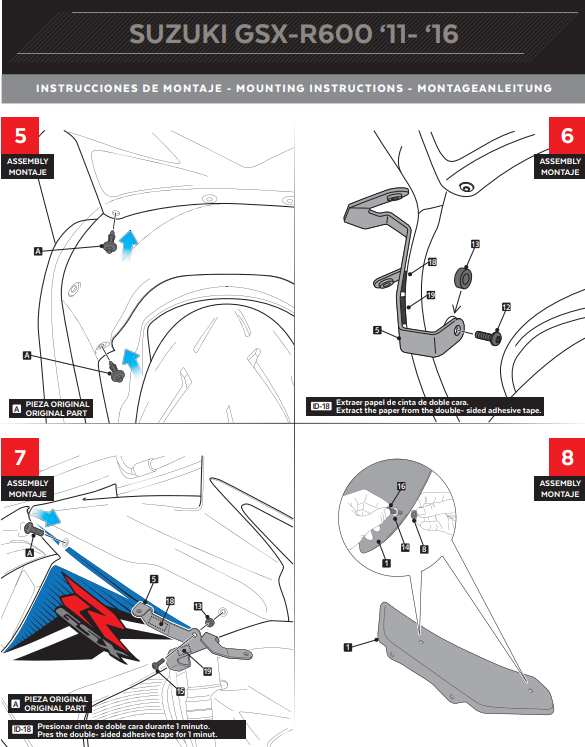 プイグウィングレットスポイラー ダウンフォース スズキ GSX-R 600/750 (11-16) 3163 
