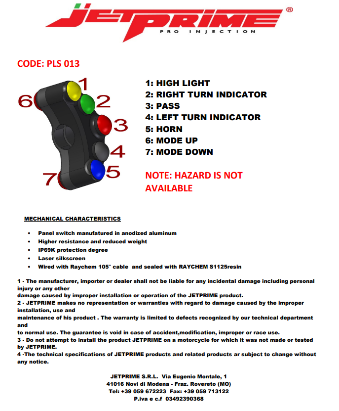 ハンドルスイッチ ストリート 左 JetPrime Yamaha YZF-R6 RJ27 (17-25) JP PLS 013 