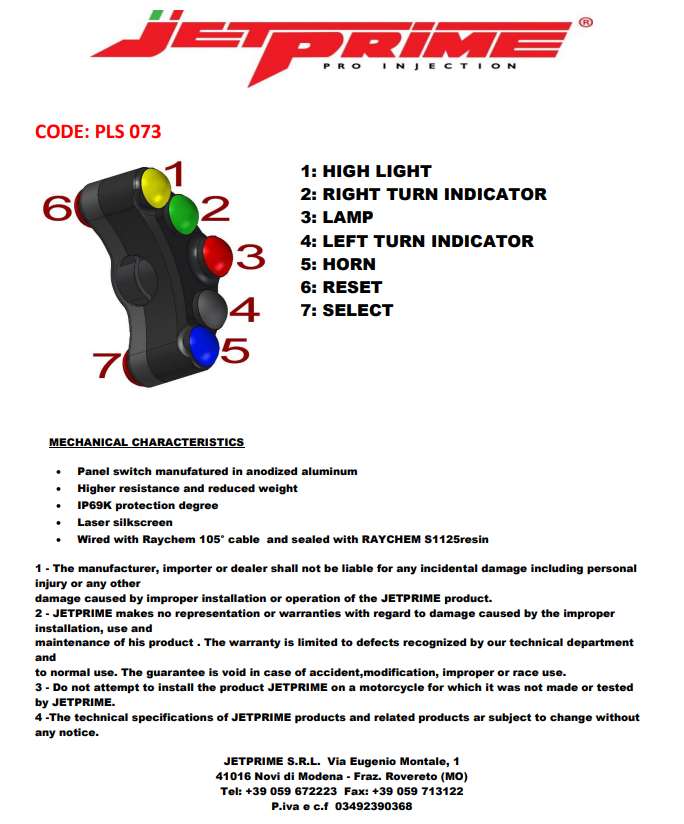 ステアリングスイッチ ストリート 左側 JetPrime Yamaha YZF-R7 (22-25) JP PLS 073 