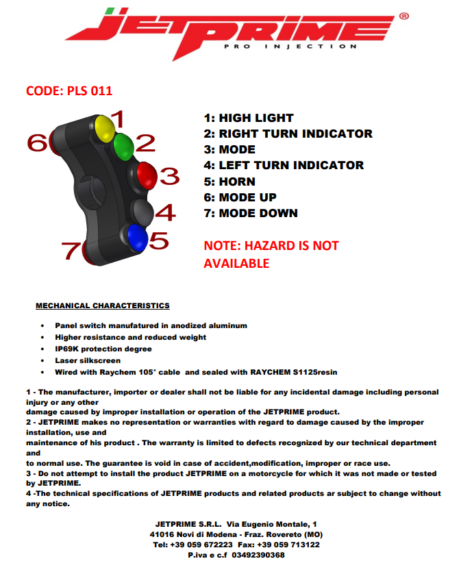 ハンドルスイッチ ストリート 左 JetPrime Suzuki GSX-R 1000 (17-23) JP PLS 011 