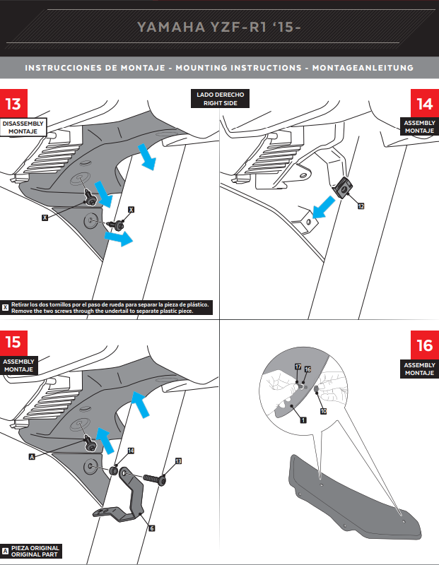 プイグウィングレットスポイラー ダウンフォース ヤマハ YZF-R1/M RN32 RN49 (15-19) 9766 