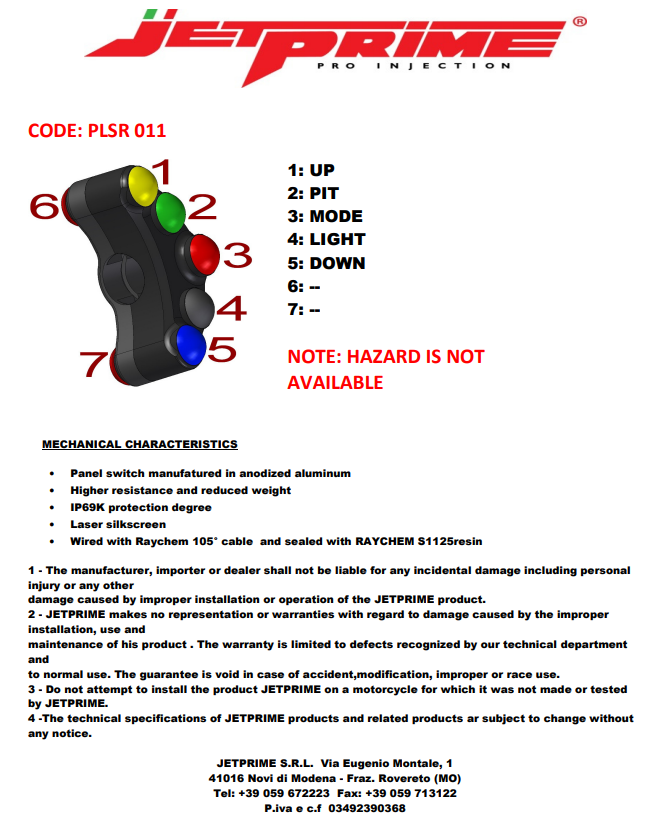 レース用ハンドルスイッチ左 JetPrime Suzuki GSX-R 1000 (17-23) JP PLSR 011 