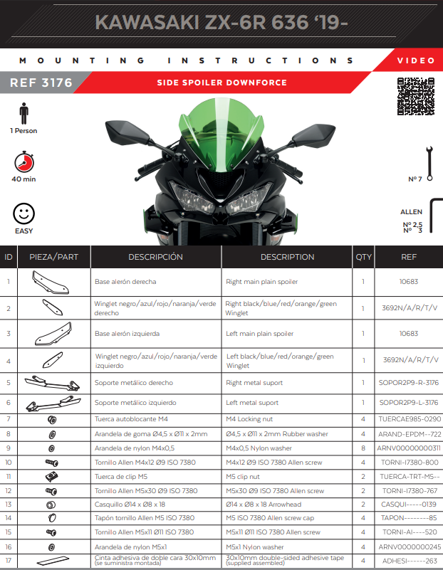 プイグウィングレットスポイラー ダウンフォース カワサキ ZX-6R 636 (18-23) 3176 