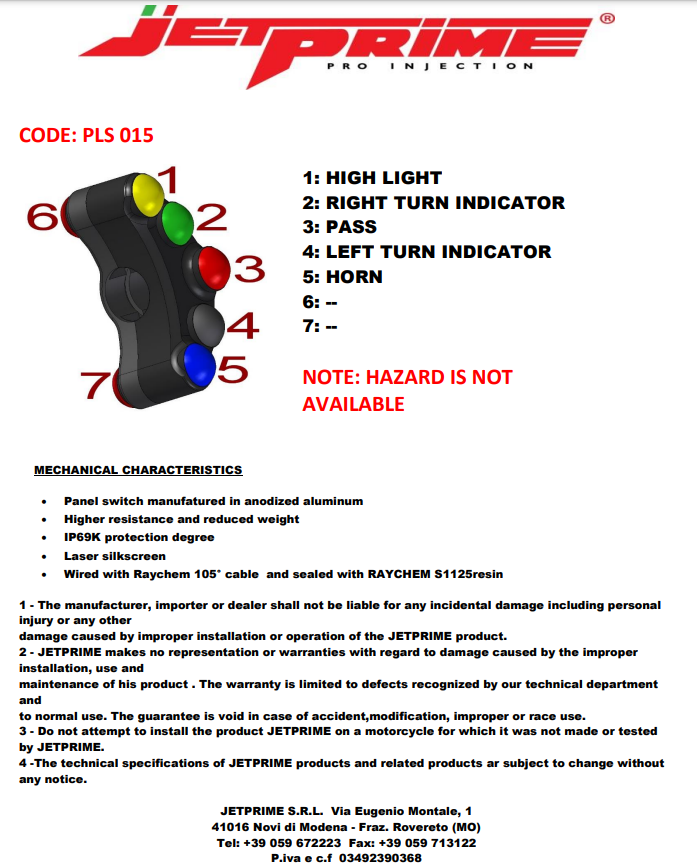 ステアリングスイッチ ストリート 左側 JetPrime Yamaha YZF-R3 (15-18) JP PLS 015 