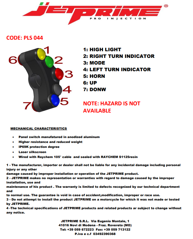 ハンドルスイッチ ストリート 左 JetPrime Kawasaki ZX-6R/636/RR (19-22) JP PLS 044 