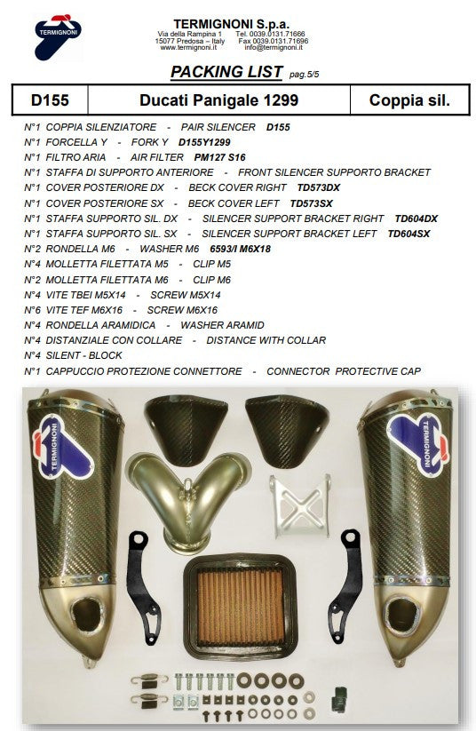 ターミニョーニ スリップオンキット カーボン デュカティ パニガーレ 959 (16-19) D155102CPT+D155Y2 