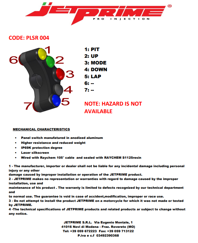 レース用ハンドルスイッチ 左側 JetPrime Kawasaki ZX-10 R/RR (16-20) JP PLSR 004 