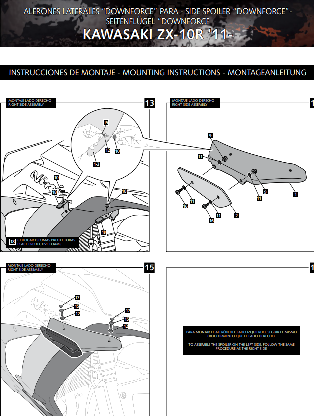 プイグウィングレットスポイラー ダウンフォース カワサキ ZX-10 R/RR (11-20) 9882 