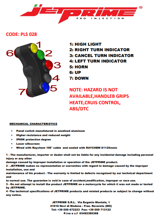 ハンドルスイッチ ストリート 左 JetPrime BMW S1000RR (09-14) JP PLS 028 