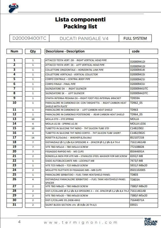 タミニョーニ 完全排気システム ステンレス D200 RHT ドゥカティ パニガーレ V4 R (19-24) D20009400ITC 