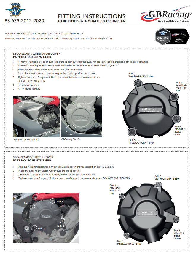 エンジンカバー プロテクター 完全セット GBRacing MV Agusta F3 675/800 (12-25) 