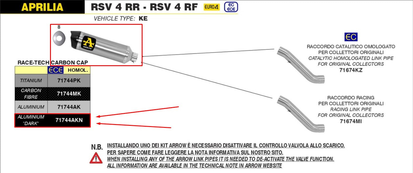 アロー スリップオン レーステック アルミ ダーク アプリリア RSV4/RR/RF (17-18) 71744AKN 