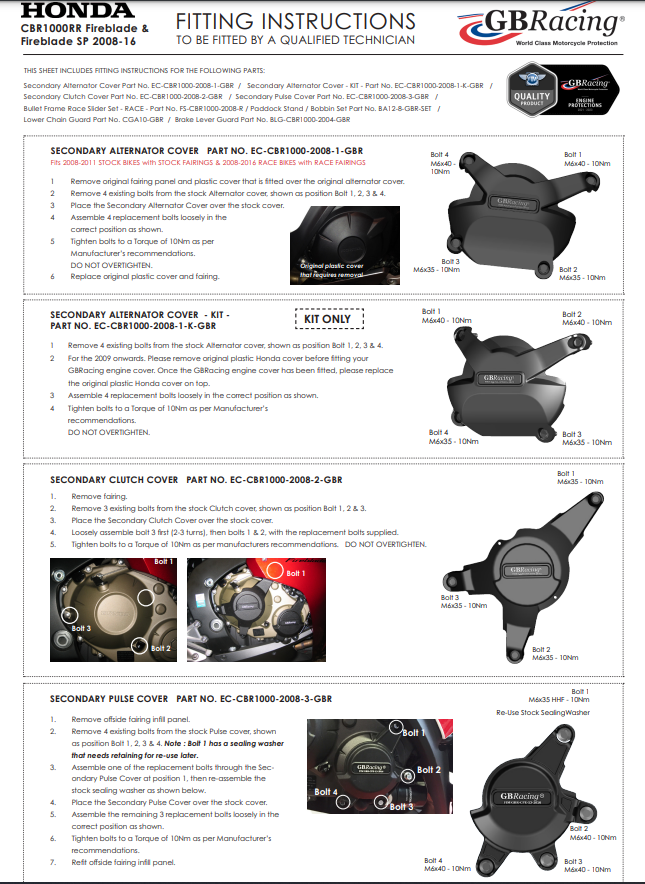 クラッチプロテクター保護カバー GBRacing ホンダ CBR 1000 RR (08-16) 