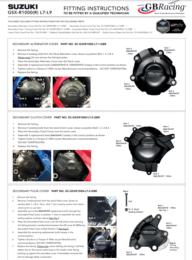 点火プロテクター保護カバー GBRacing Suzuki GSX-R 1000 (17-23) 