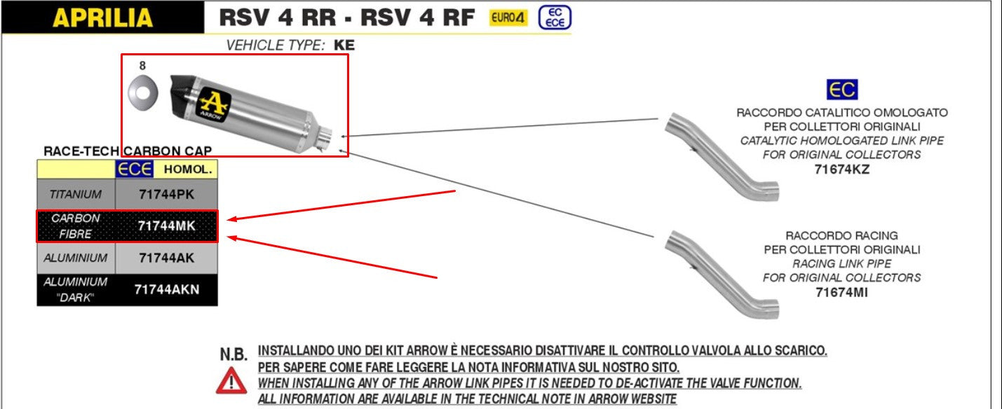 アロー スリップオン レーステック カーボン アプリリア RSV4/RR/RF (17-18) 71744MK 