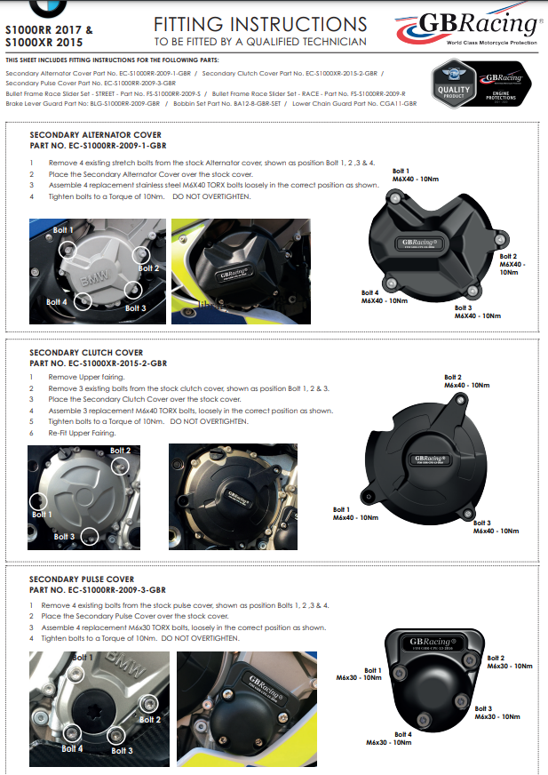 エンジンカバー プロテクター 完全セット GBRacing BMW S1000RR (17-18) 