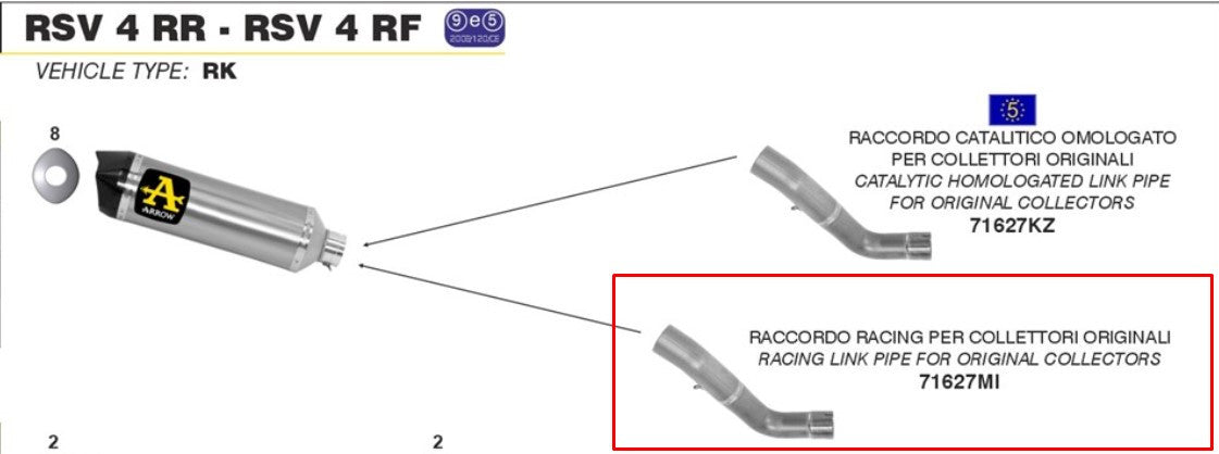 Arrow 中間パイプ ステンレス製 Aprilia RSV4/RR/RF (15-16) 71627MI 