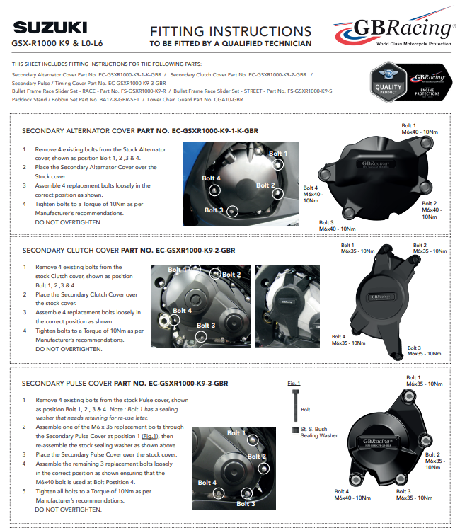 点火プロテクター保護カバー GBRacing Suzuki GSX-R 1000 (09-16) 