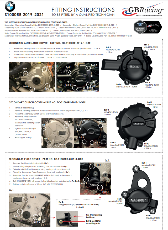 エンジンカバー プロテクター 完全セット GBRacing BMW S1000RR K67 (19-25) 