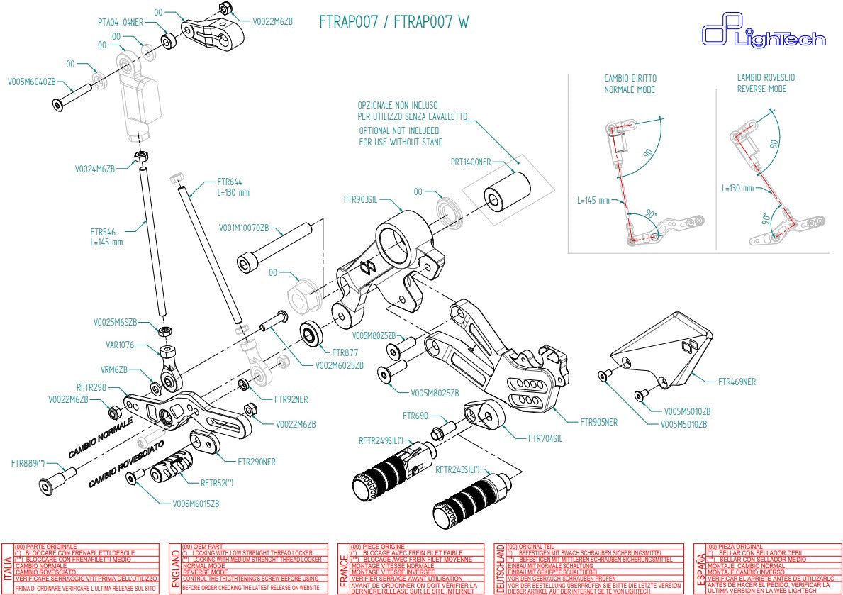 Fußrastenanlage LighTech Aprilia RS 660 (20-25) FTRAP007/W