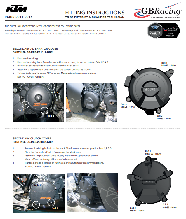 エンジンカバー プロテクター 完全セット GBRacing KTM RC8/R 1190 (11-16) 