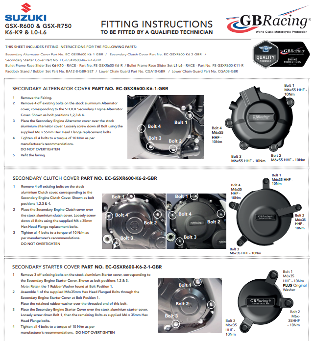 点火プロテクター保護カバー GBRacing Suzuki GSX-R 600/750 (06-17) 