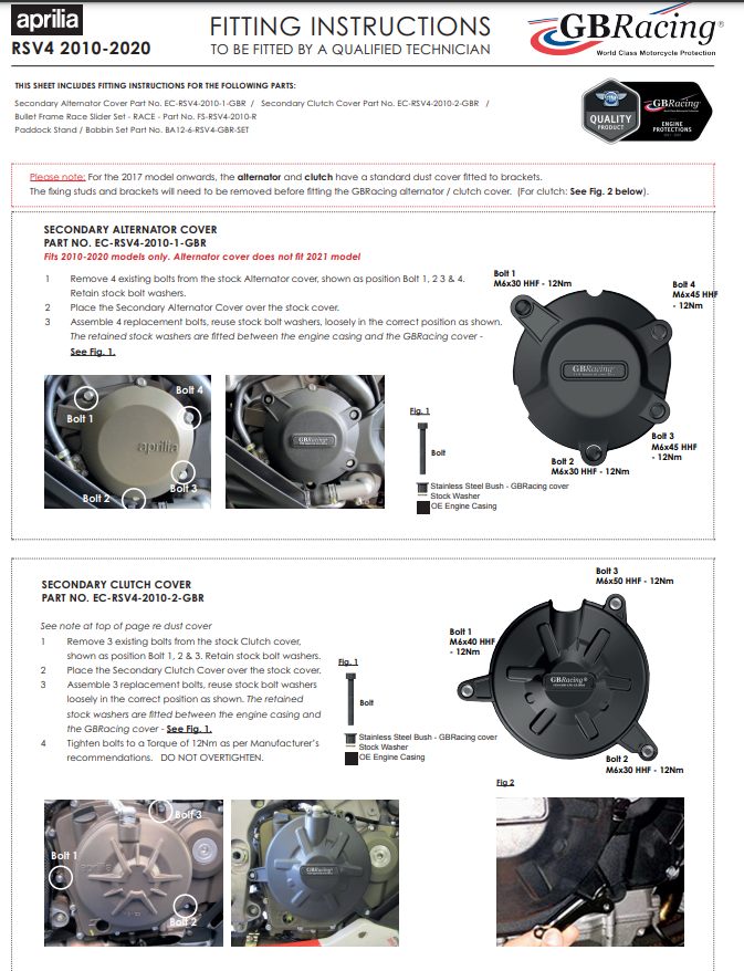 エンジンカバー プロテクター 完全セット GBRacing Aprilia RSV4/1100 Factory/R/RR/RF (09-20) 