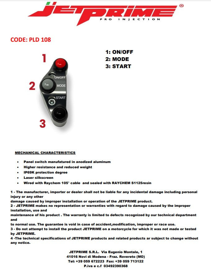 BMW S1000RR (15-20) JP PLD 108用のJetPrime JP ACC 108ガスグリップ用ハンドルスイッチ 