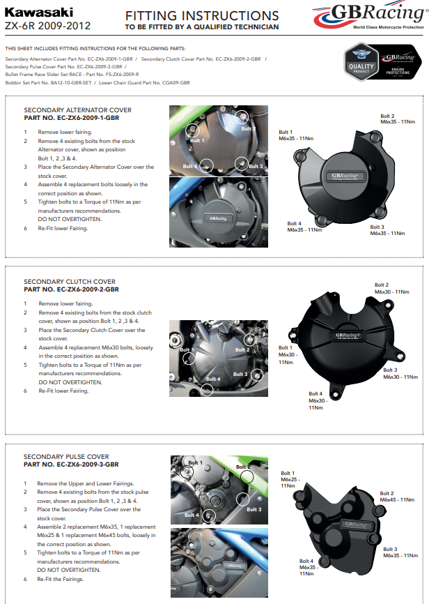 エンジンカバー プロテクター コンプリートセット GBRacing カワサキ ZX-6R/636/RR (09-12) 