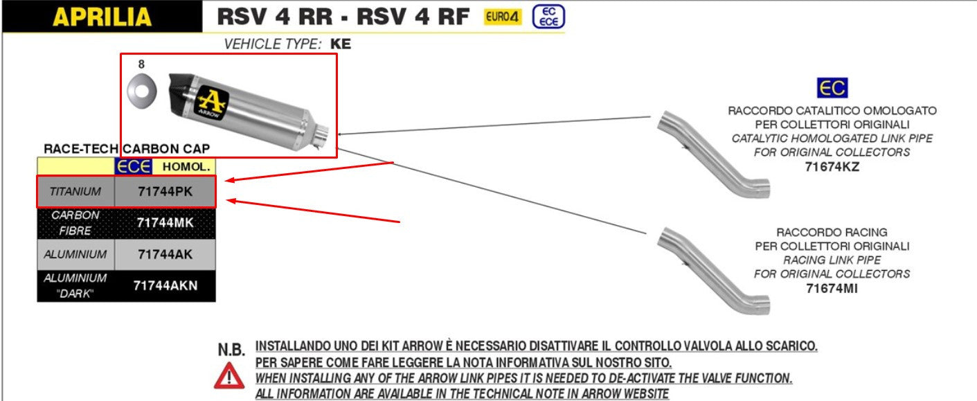 Arrow Slip-On Race-Tech Titanium Aprilia RSV4/RR/RF (17-18) 71744PK