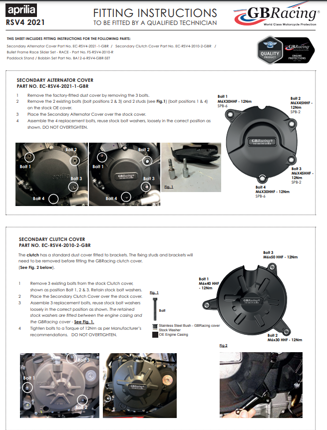 GBRacing製のAprilia RSV4/RR/1100 Factory (21-25)用クラッチプロテクター保護カバー 