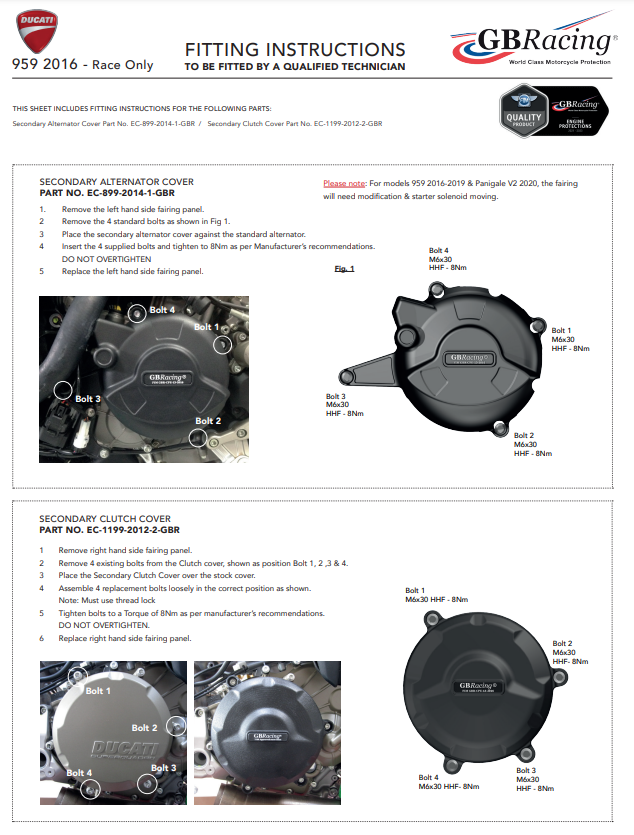 モーターカバー プロテクター 完全セット GBRacing Ducati Panigale 959 (16-19) 