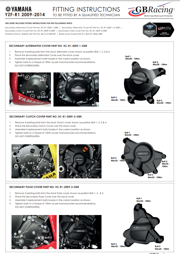 点火プロテクター保護カバー GBRacing Yamaha YZF-R1 (09-14) 